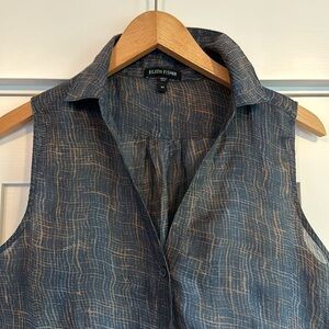 Eileen Fisher sheer tunic length sleeveless top 100% ramie